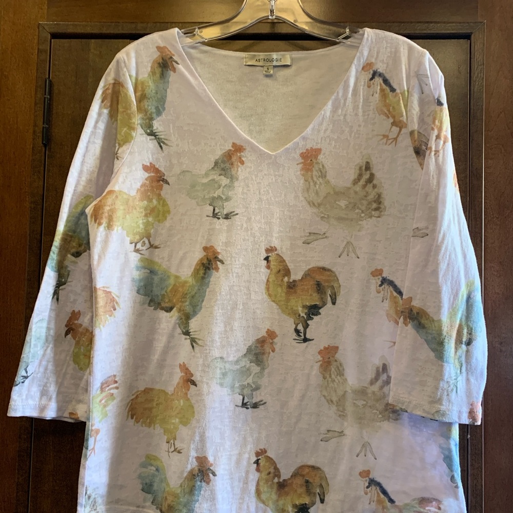 Women's V-Neck Rooster Print Top by Astrologie